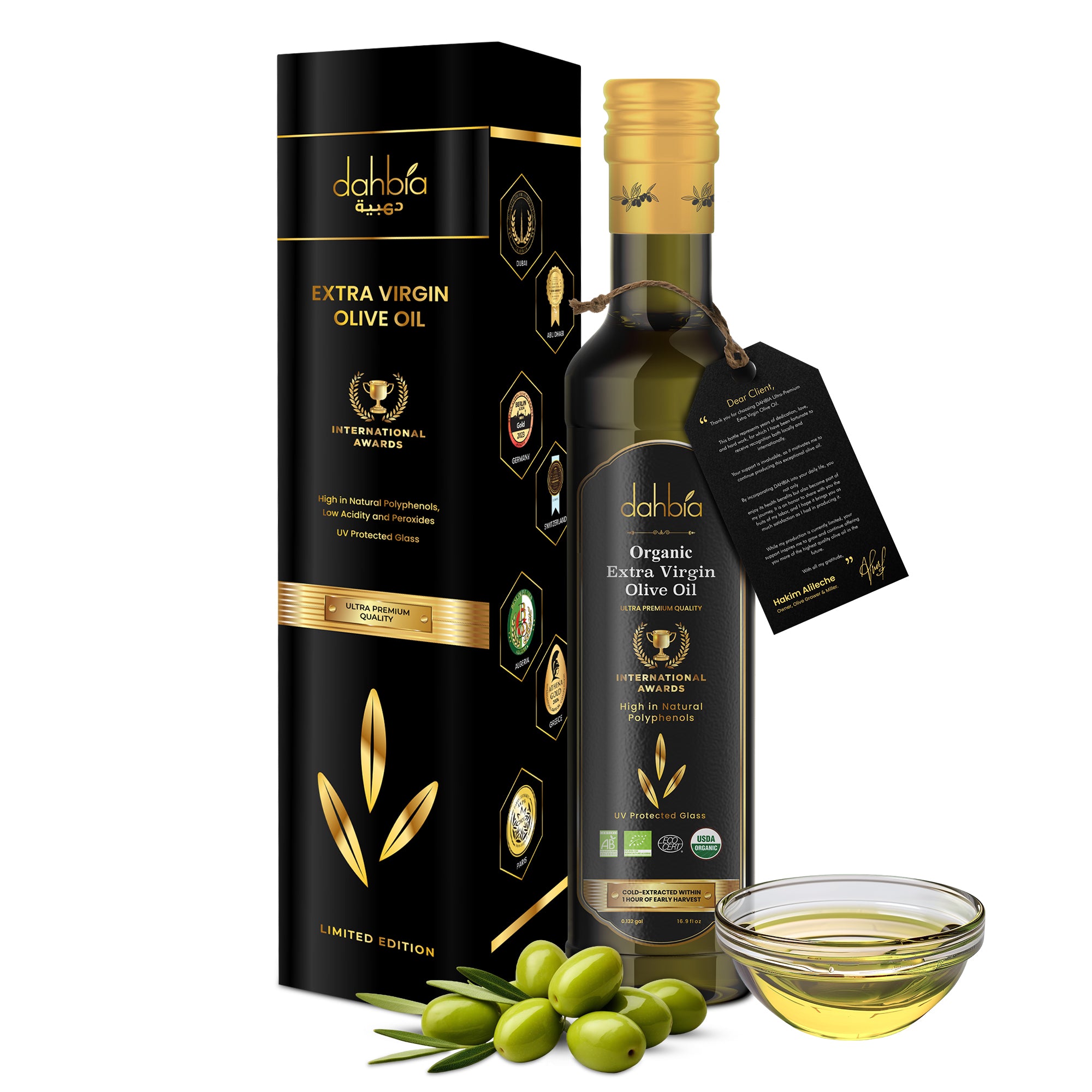 Dahbia Organic Ultra-Premium Extra Virgin Olive Oil (Save 40% on 1 Bottle or 45% on 2+ Bottles)